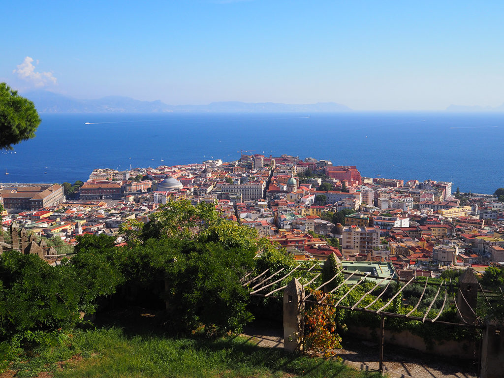 View of Naples city and coastline from a high point in Vomero.