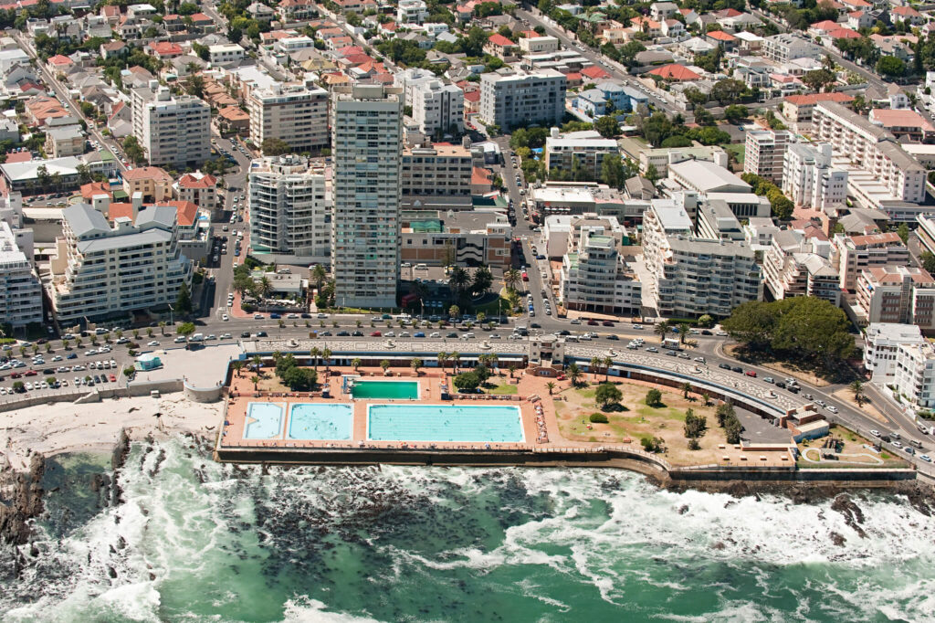 Sea Point Cape Town, aerial view of Pavilion swimming pool complex.