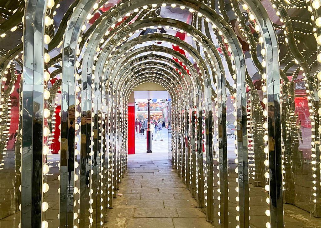 The Infinity Tunnel of light bulbs. Copyright@2024 mapandfamily.com