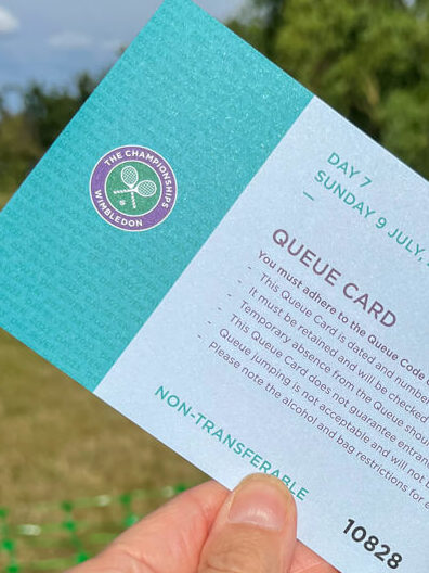 Photo of a Queue Card in Wimbledon Queue. Copyright@2023mapandfamily.com 